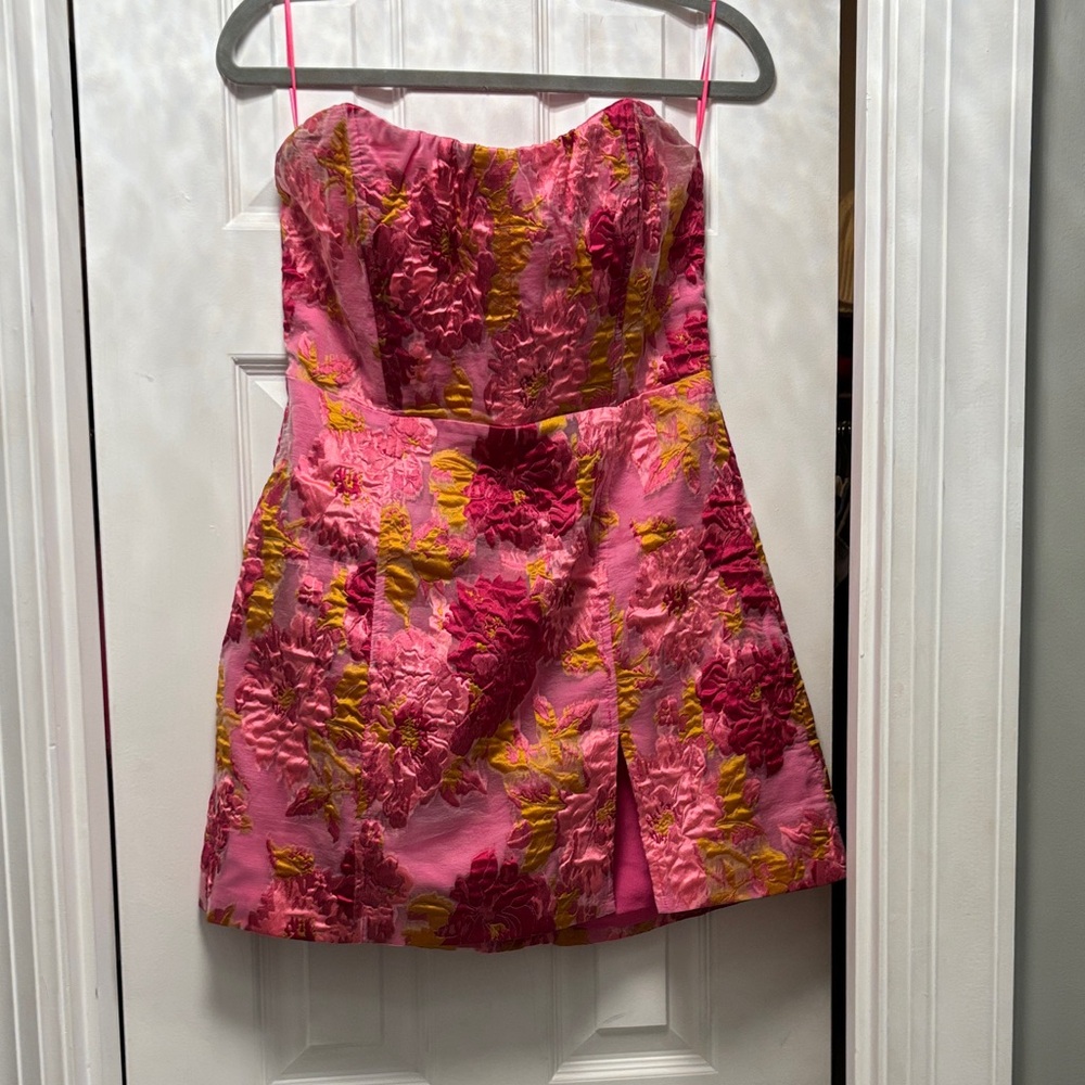 Showpo Hot Pink Strapless Floral Dress